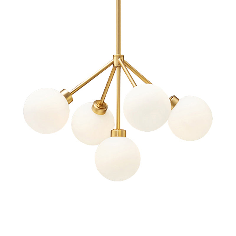 Minimalist Gold Chandelier Light With 5 Milk Glass G9 Lights - Perfect For Restaurants