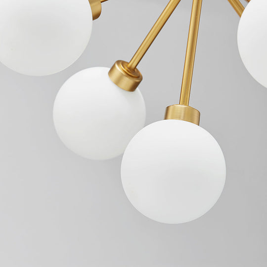 Minimalist Gold Chandelier Light With 5 Milk Glass G9 Lights - Perfect For Restaurants