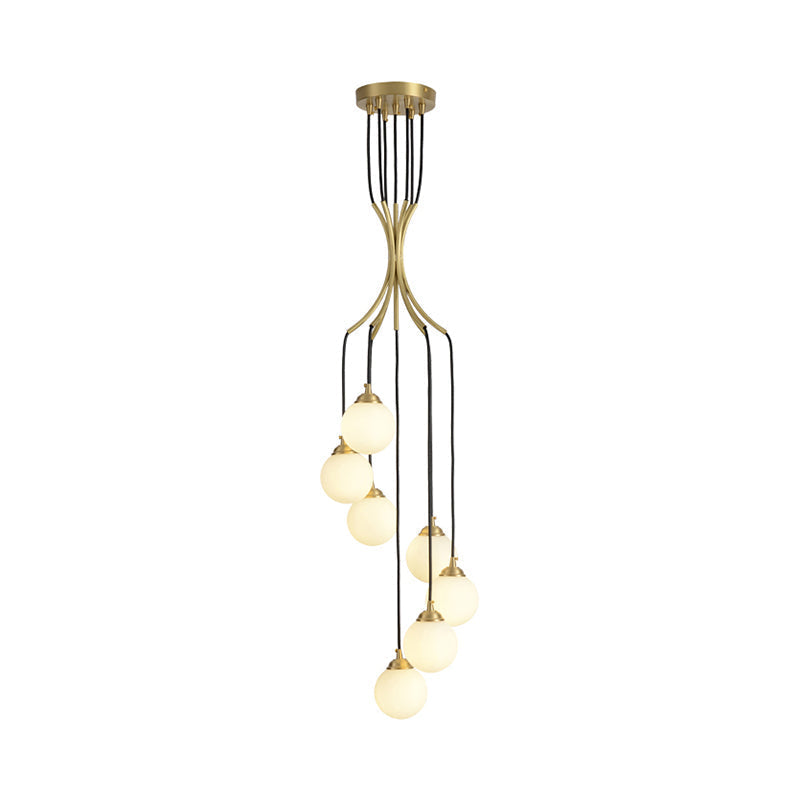 Gold Milk Glass Chandelier: Contemporary Pendant Light For Cafe Dining Table