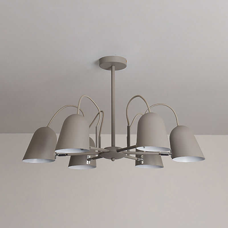 Macaron Style Candy-Colored Chandelier - Foyer Kindergarten Pendant Light With 6 Metal Lights Grey