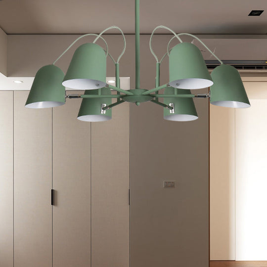 Macaron Style Candy-Colored Chandelier - Foyer Kindergarten Pendant Light With 6 Metal Lights