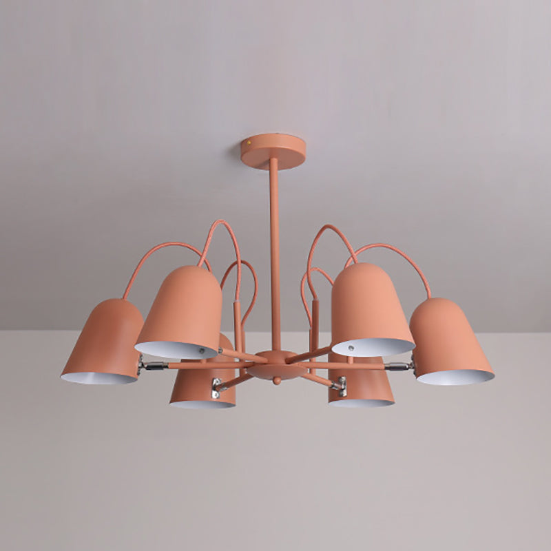 Macaron Style Candy-Colored Chandelier - Foyer Kindergarten Pendant Light With 6 Metal Lights Orange