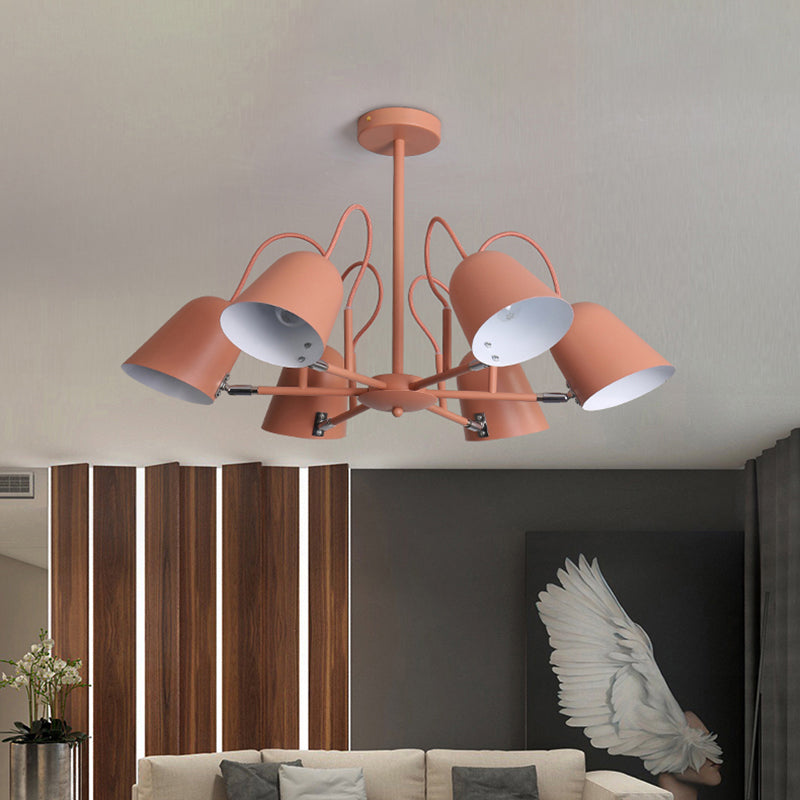 Macaron Style Candy-Colored Chandelier - Foyer Kindergarten Pendant Light With 6 Metal Lights