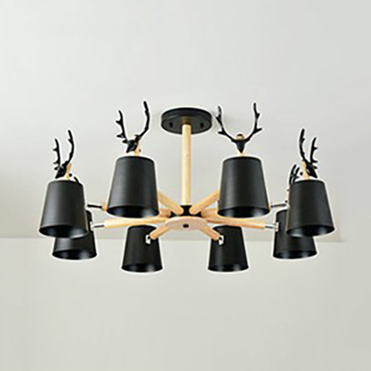 Kindergarten Animal Chandelier: Trapezoid Shade With Antlers Metal Hanging Light