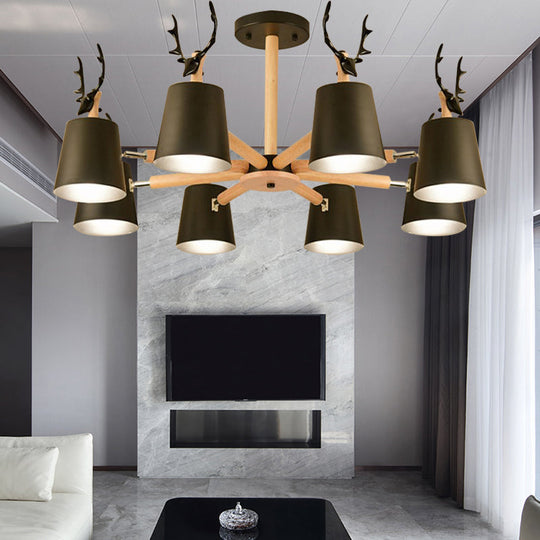 Kindergarten Animal Chandelier: Trapezoid Shade With Antlers Metal Hanging Light