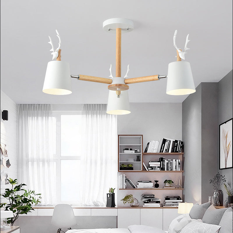 Kindergarten Animal Chandelier: Trapezoid Shade With Antlers Metal Hanging Light