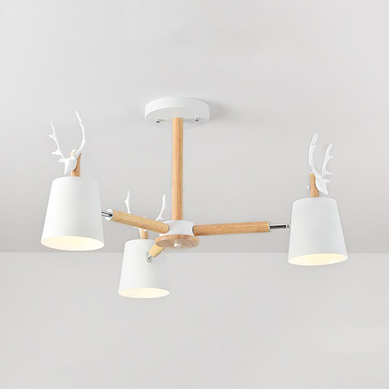 Kindergarten Animal Chandelier: Trapezoid Shade With Antlers Metal Hanging Light