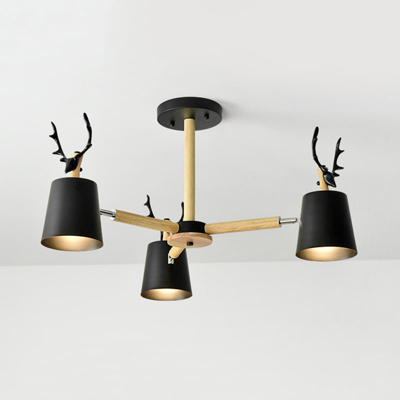 Kindergarten Animal Chandelier: Trapezoid Shade With Antlers Metal Hanging Light 3 / Black