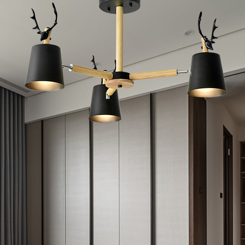 Kindergarten Animal Chandelier: Trapezoid Shade With Antlers Metal Hanging Light