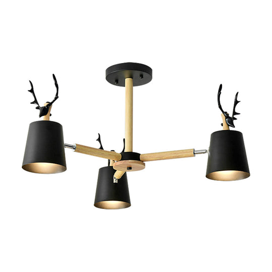 Kindergarten Animal Chandelier: Trapezoid Shade With Antlers Metal Hanging Light