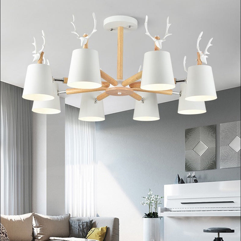 Kindergarten Animal Chandelier: Trapezoid Shade With Antlers Metal Hanging Light