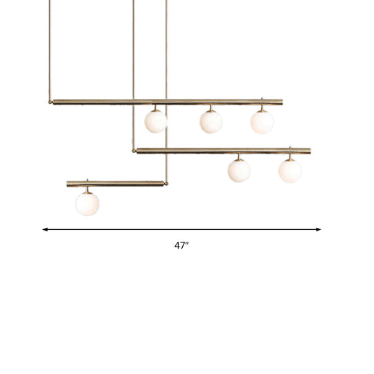 Modern Brass Pendant Light With Orbit Shade: Linear Office Chandelier (3/6/7 Lights)