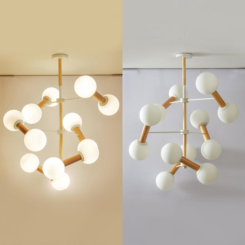 Contemporary Opal Glass Sphere Chandelier Multi-Head Pendant Lighting For Study Room