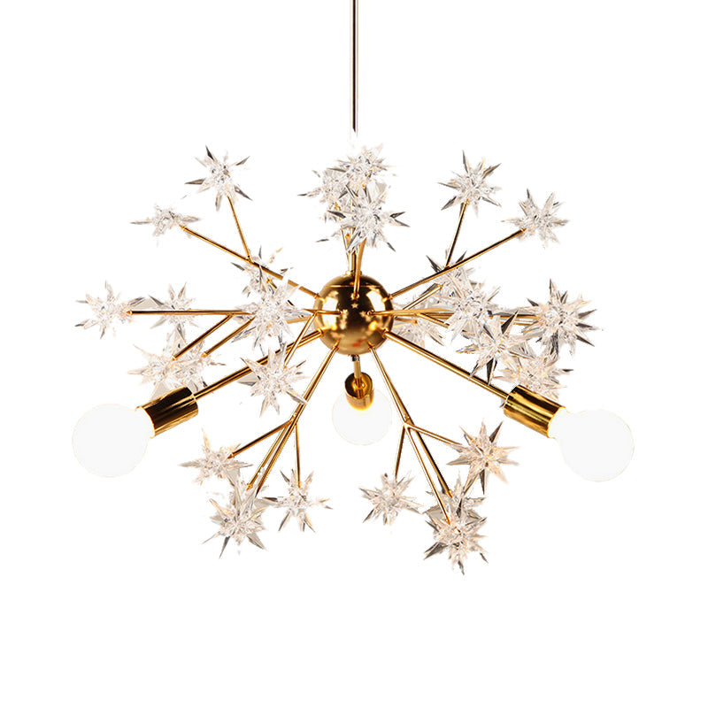 Gold Star Chandelier With 3 Lights - Romantic Metal Hanging Light For Child Bedroom Or Hotel Décor