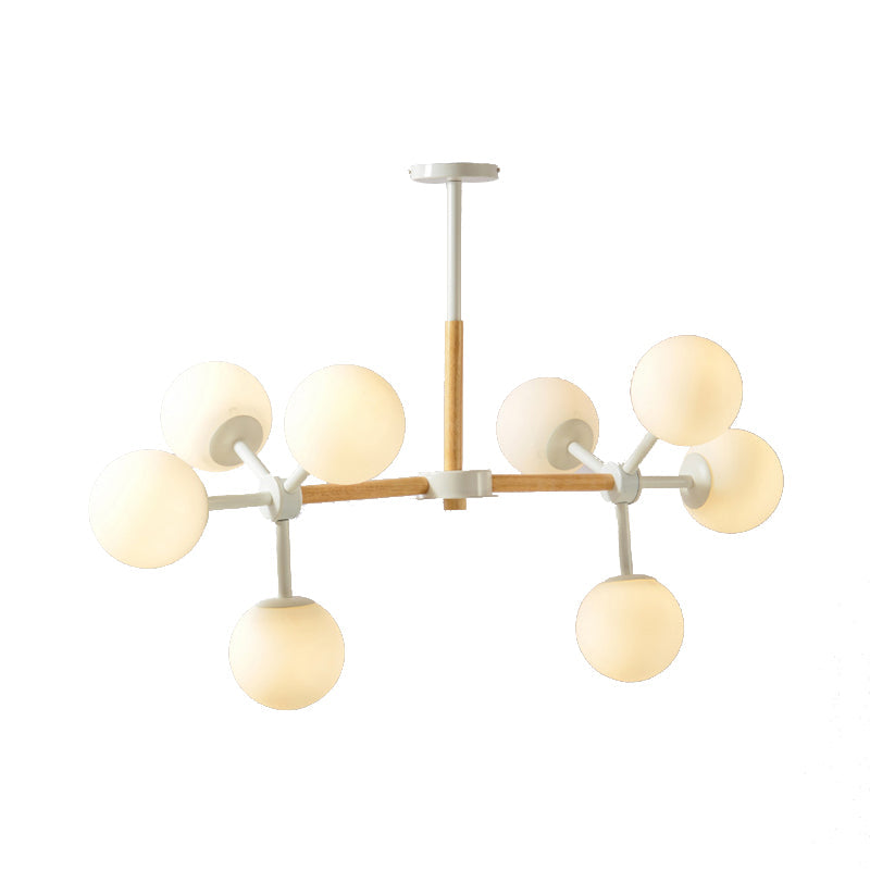 White Chandelier Light - Modern Spherical Shade Opal Glass 8/12 Lights Ideal For Hotel Dining Table