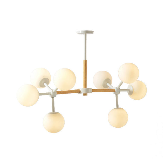 White Chandelier Light - Modern Spherical Shade Opal Glass 8/12 Lights Ideal For Hotel Dining Table