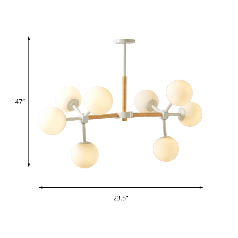 White Chandelier Light - Modern Spherical Shade Opal Glass 8/12 Lights Ideal For Hotel Dining Table