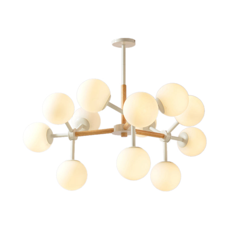 White Chandelier Light - Modern Spherical Shade Opal Glass 8/12 Lights Ideal For Hotel Dining Table