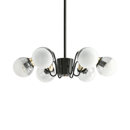 Modern Black Multi-Head Glass And Metal Chandelier - Stylish Pendant Light For Study Room Or Kitchen