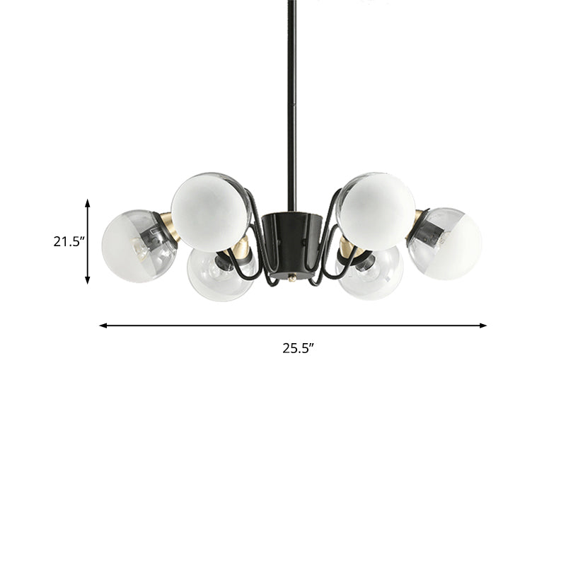 Modern Black Multi-Head Glass And Metal Chandelier - Stylish Pendant Light For Study Room Or Kitchen