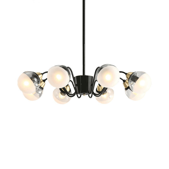 Modern Black Multi-Head Glass And Metal Chandelier - Stylish Pendant Light For Study Room Or Kitchen