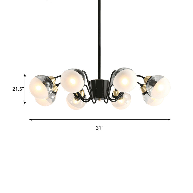 Modern Black Multi-Head Glass And Metal Chandelier - Stylish Pendant Light For Study Room Or Kitchen