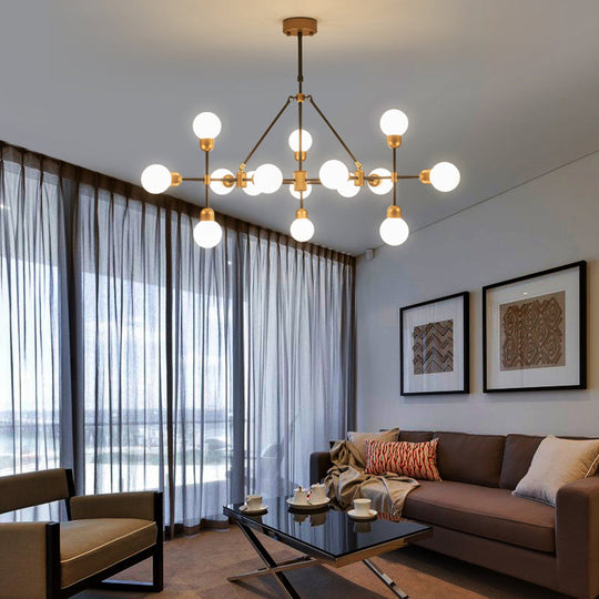 Modo Opal Glass Brass Chandelier - Modern Pendant Light For Living Room With Multi-Head Stylish