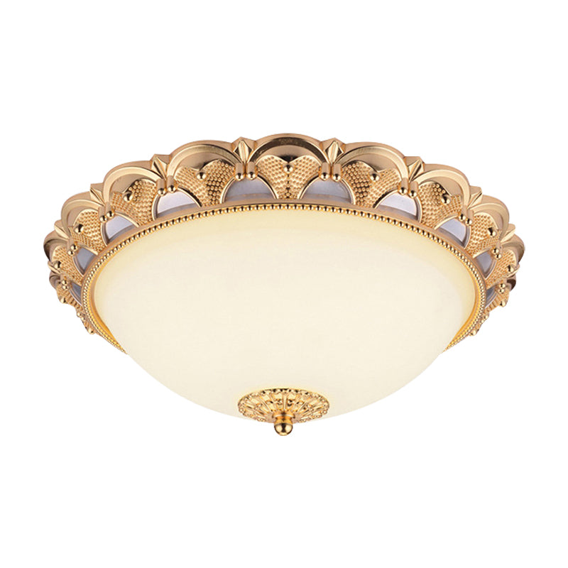 14/16 W Led Flushmount Classic Style Gold Ceiling Light Fixture With Opaline Glass Cloche