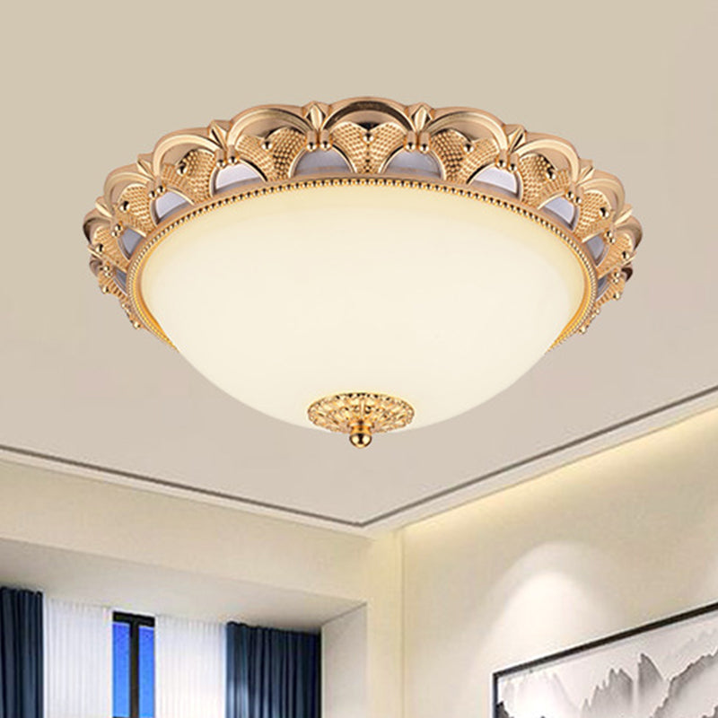 14"/16" W LED Flushmount Classic Style Gold Ceiling Light Fixture with Opaline Glass Cloche