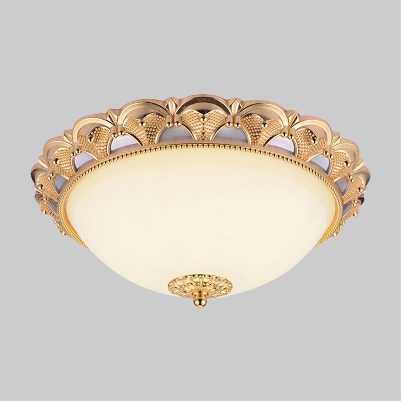 14/16 W Led Flushmount Classic Style Gold Ceiling Light Fixture With Opaline Glass Cloche