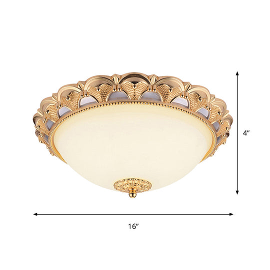 14"/16" W LED Flushmount Classic Style Gold Ceiling Light Fixture with Opaline Glass Cloche