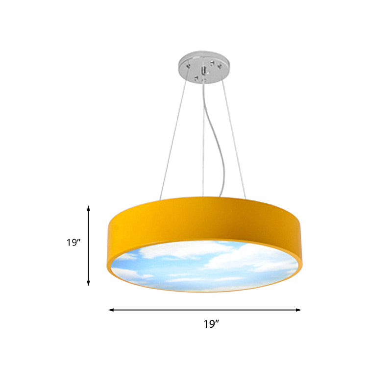 Bright Round Led Pendant Lamp With Colorful Acrylic Sky Design For Kindergarten