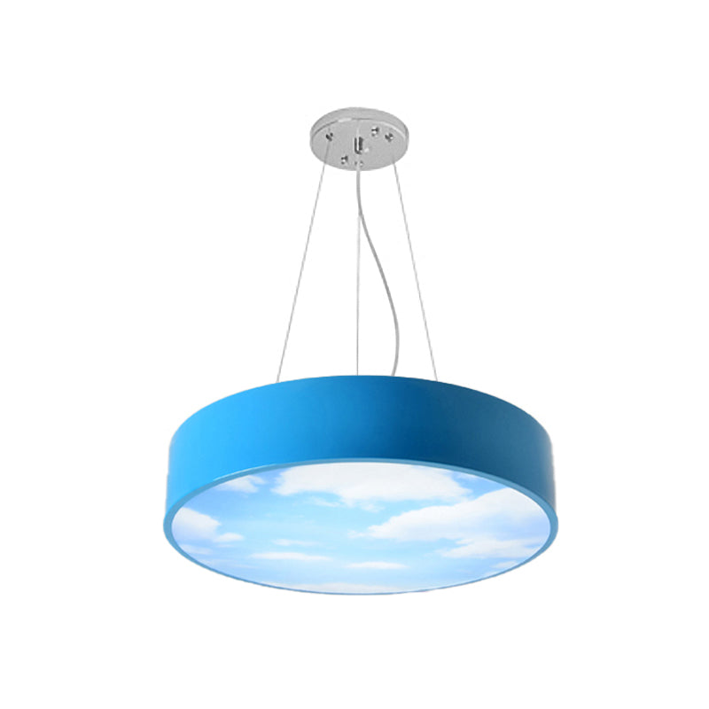 Bright Round Led Pendant Lamp With Colorful Acrylic Sky Design For Kindergarten