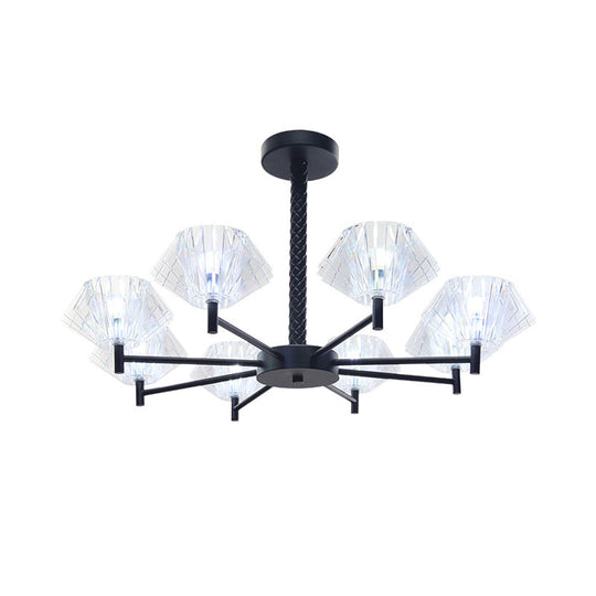 Modern Black Metal And Acrylic Chandelier - 8 Light Urn Shape Pendant For Adult Bedroom