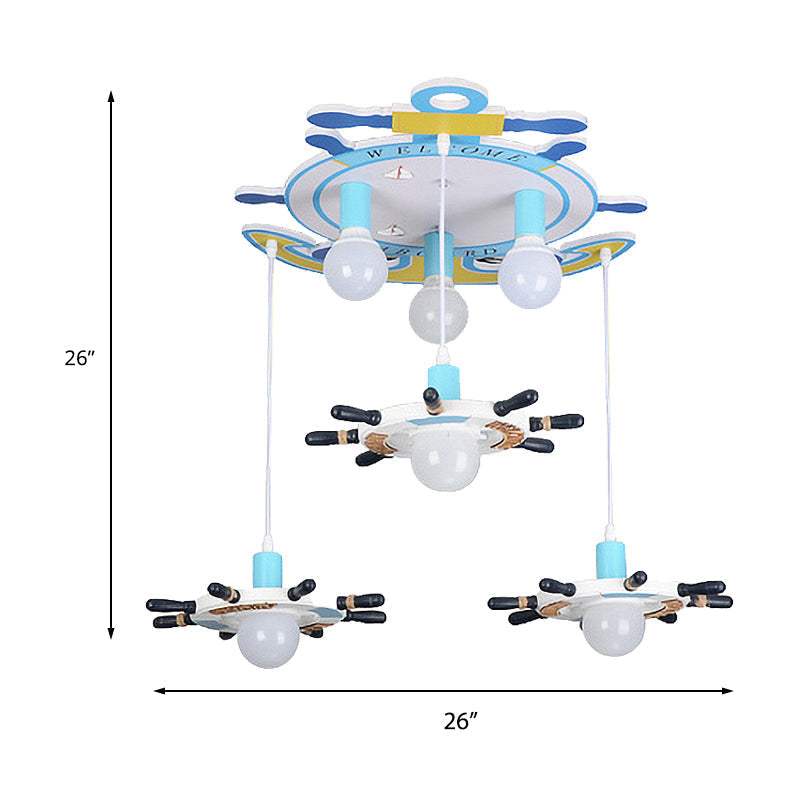 Nautical Rudder Anchor Wood Ceiling Light With 6 Heads For Childs Bedroom