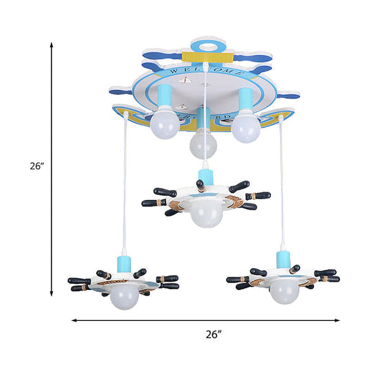 Nautical Rudder Anchor Wood Ceiling Light With 6 Heads For Childs Bedroom
