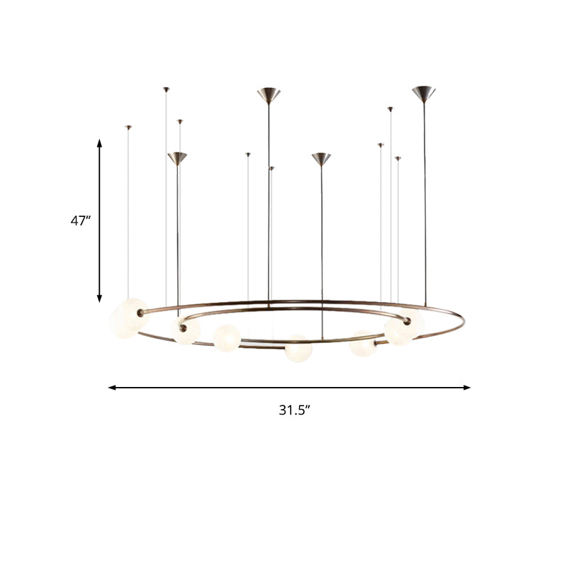 Modern Aged Brass Chandelier: Metallic Universe Pendant Light With Orb Shade For Living Room (8