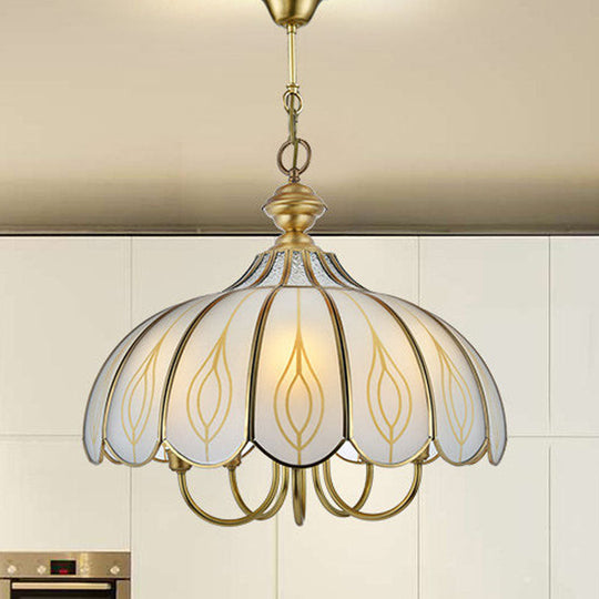 White Glass Scalloped Chandelier - Colonialist 3/4/5 Light Fixture For Dining Room Ceiling Pendant 5