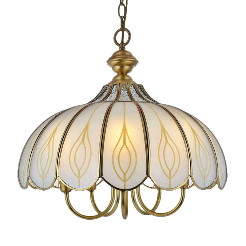 White Glass Scalloped Chandelier - Colonialist 3/4/5 Light Fixture For Dining Room Ceiling Pendant