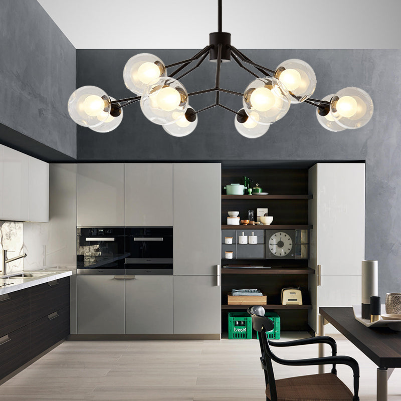 Modern Metal And Glass Chandelier - Study Room Modo Pendant Lighting (12 Lights)