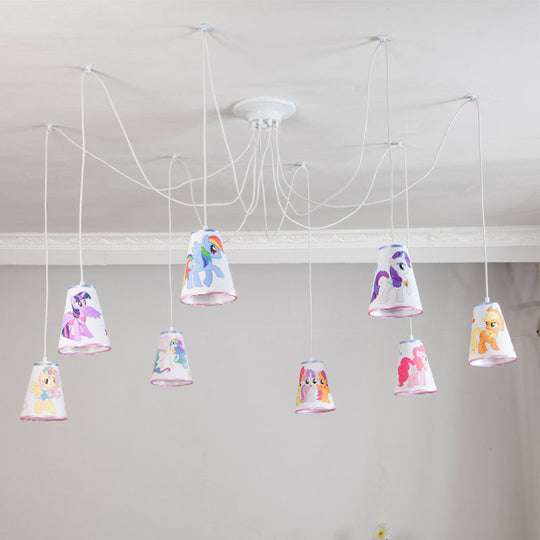 Animal Cartoon Bucket Hanging Light: 8-Light Fabric Pendant For Kindergarten