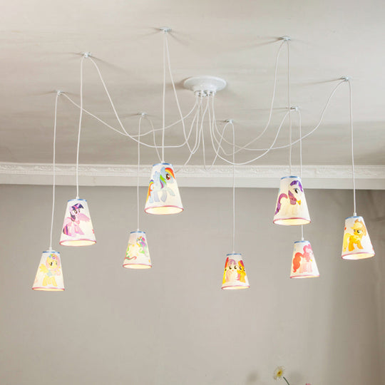 Animal Cartoon Bucket Hanging Light: 8-Light Fabric Pendant For Kindergarten