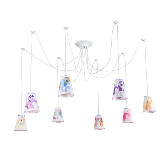 Animal Cartoon Bucket Hanging Light: 8-Light Fabric Pendant For Kindergarten