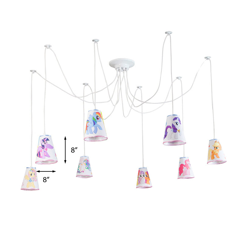 Animal Cartoon Bucket Hanging Light: 8-Light Fabric Pendant For Kindergarten