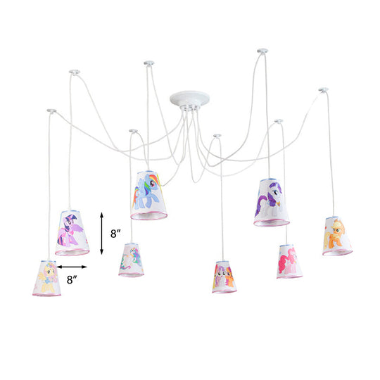 Animal Cartoon Bucket Hanging Light: 8-Light Fabric Pendant For Kindergarten