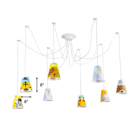 Animal Cartoon Bucket Hanging Light: 8-Light Fabric Pendant For Kindergarten