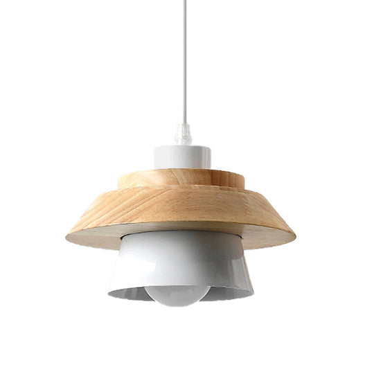 Modern Macaron Style Mushroom Pendant Light - Metal/Wood Hanging For Restaurants