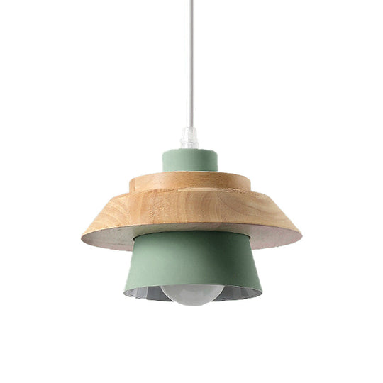 Modern Macaron Style Mushroom Pendant Light - Metal/Wood Hanging For Restaurants