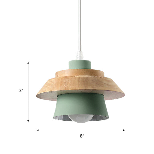 Modern Macaron Style Mushroom Pendant Light - Metal/Wood Hanging For Restaurants