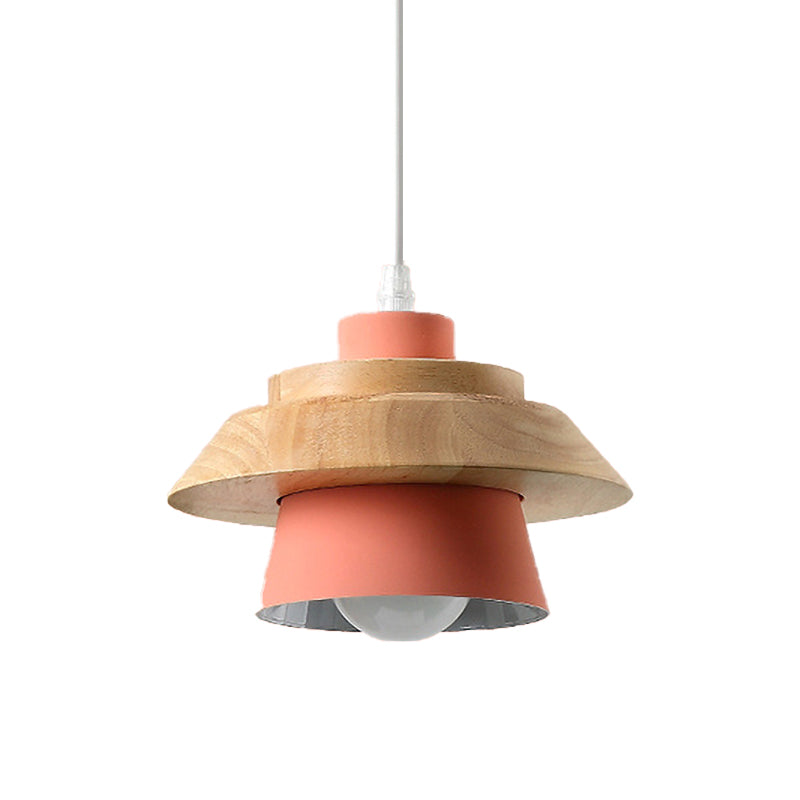 Modern Macaron Style Mushroom Pendant Light - Metal/Wood Hanging For Restaurants